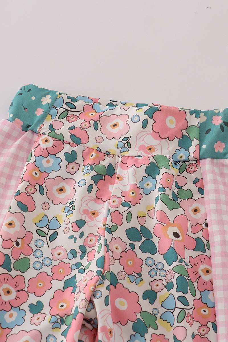 Pink floral print 2pc active tank legging set