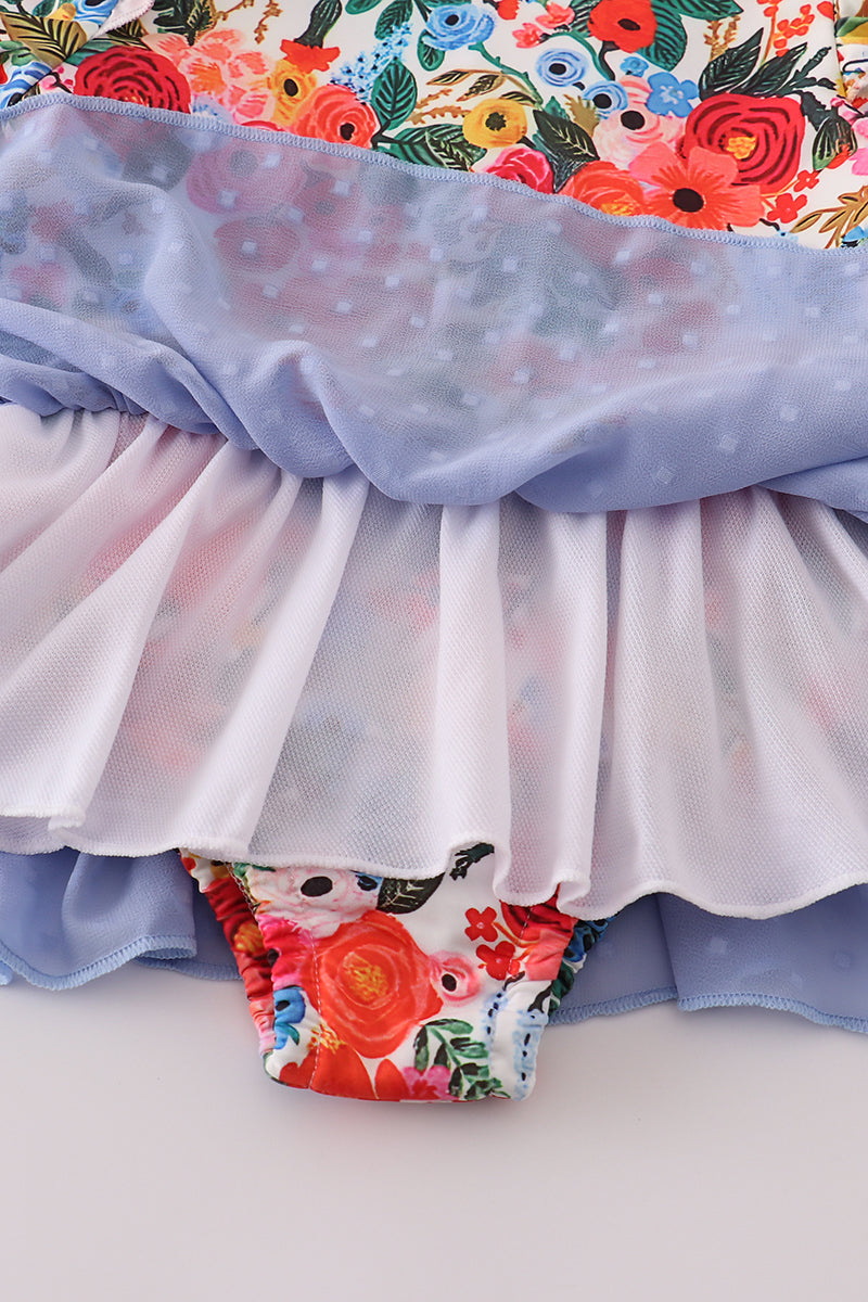 Blue floral swiss dot leotard