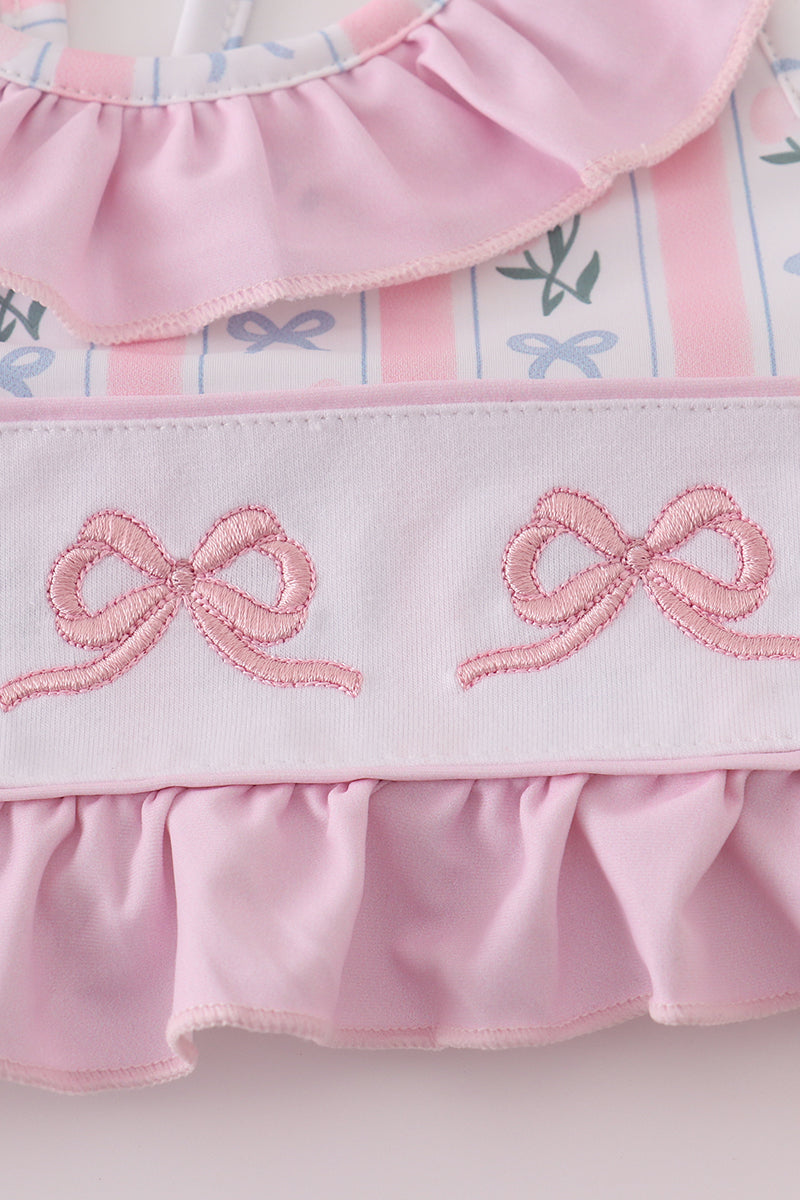 Pink bow embroidery 2pc swimsuit set UPF50+