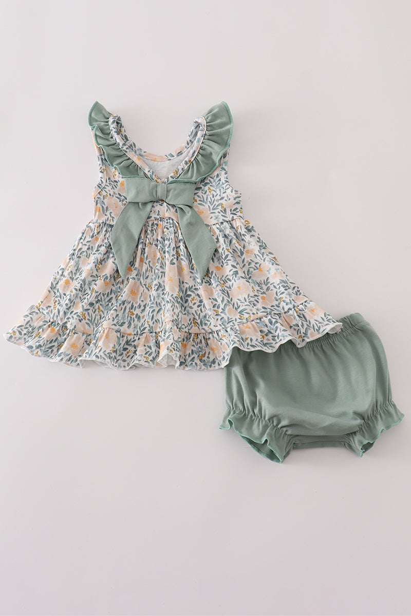 Fall floral print ruffle bloomer set