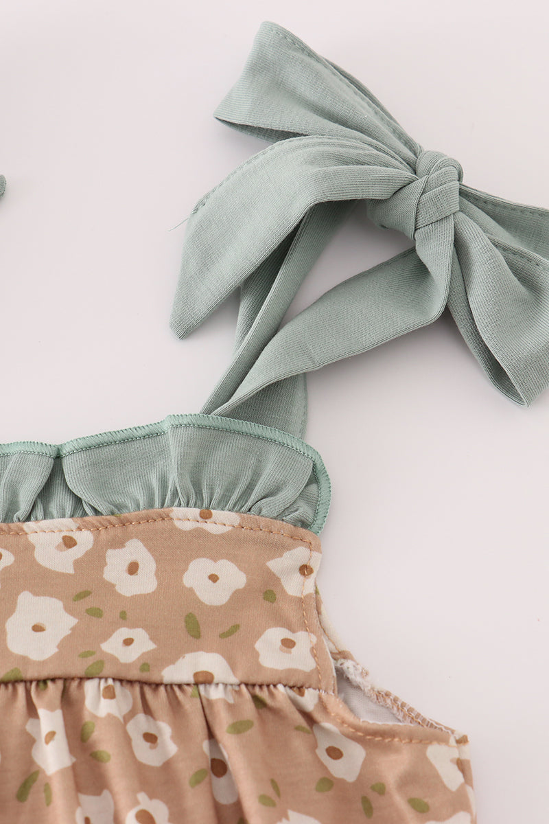 Mustard & mint floral print ruffle bubble