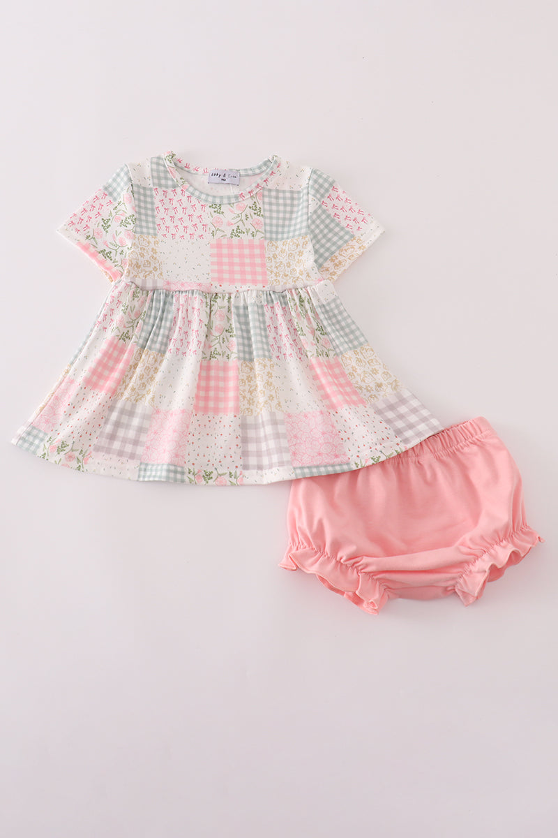 Pastel patchwork garden print bloomer set
