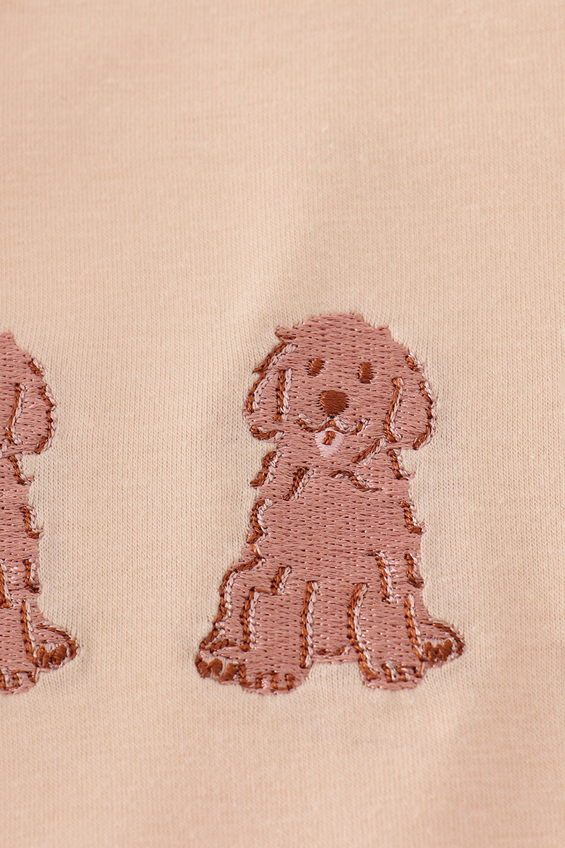 Cream puppy embroidery pants set