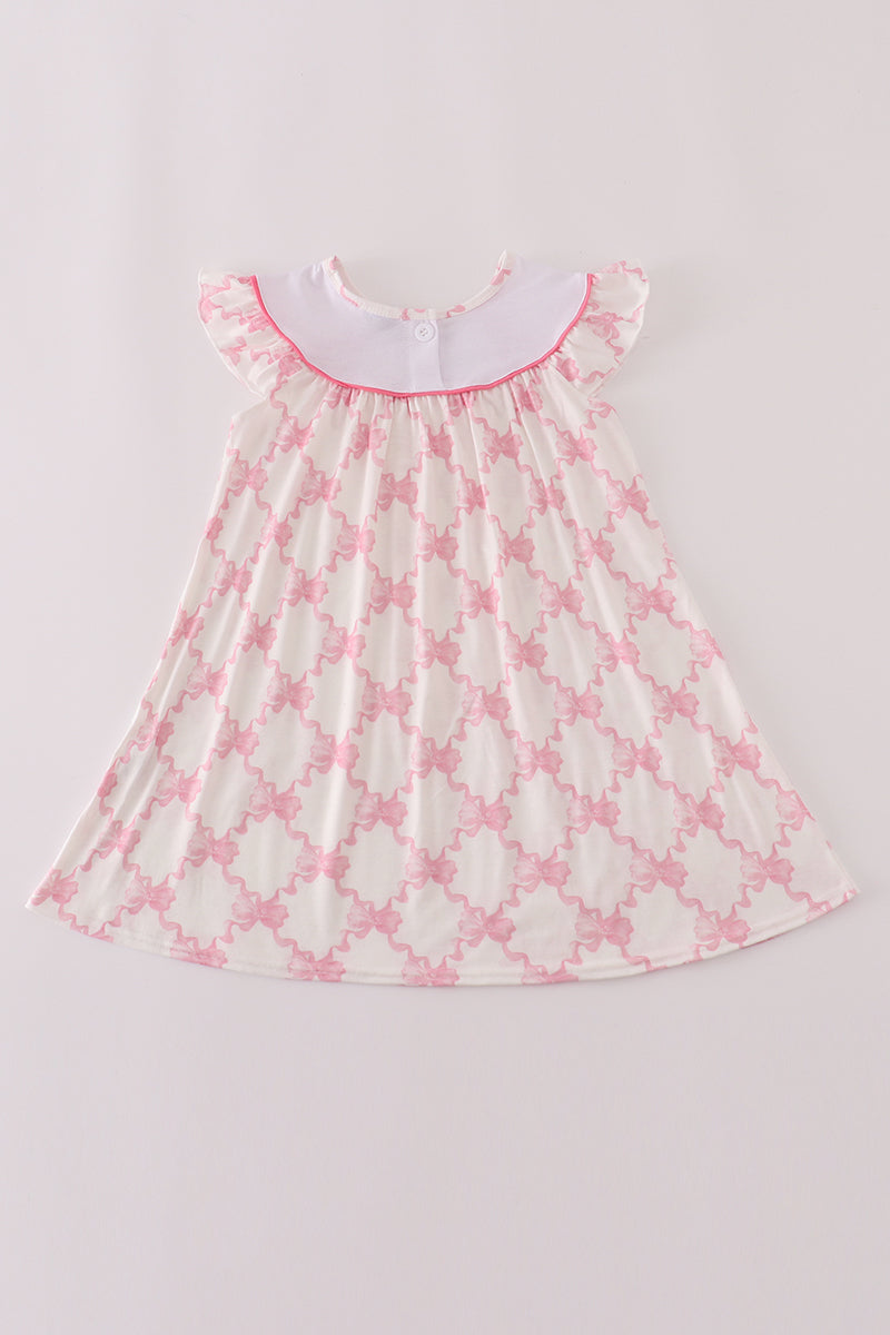 Pink bow tie embroidery ruffle dress