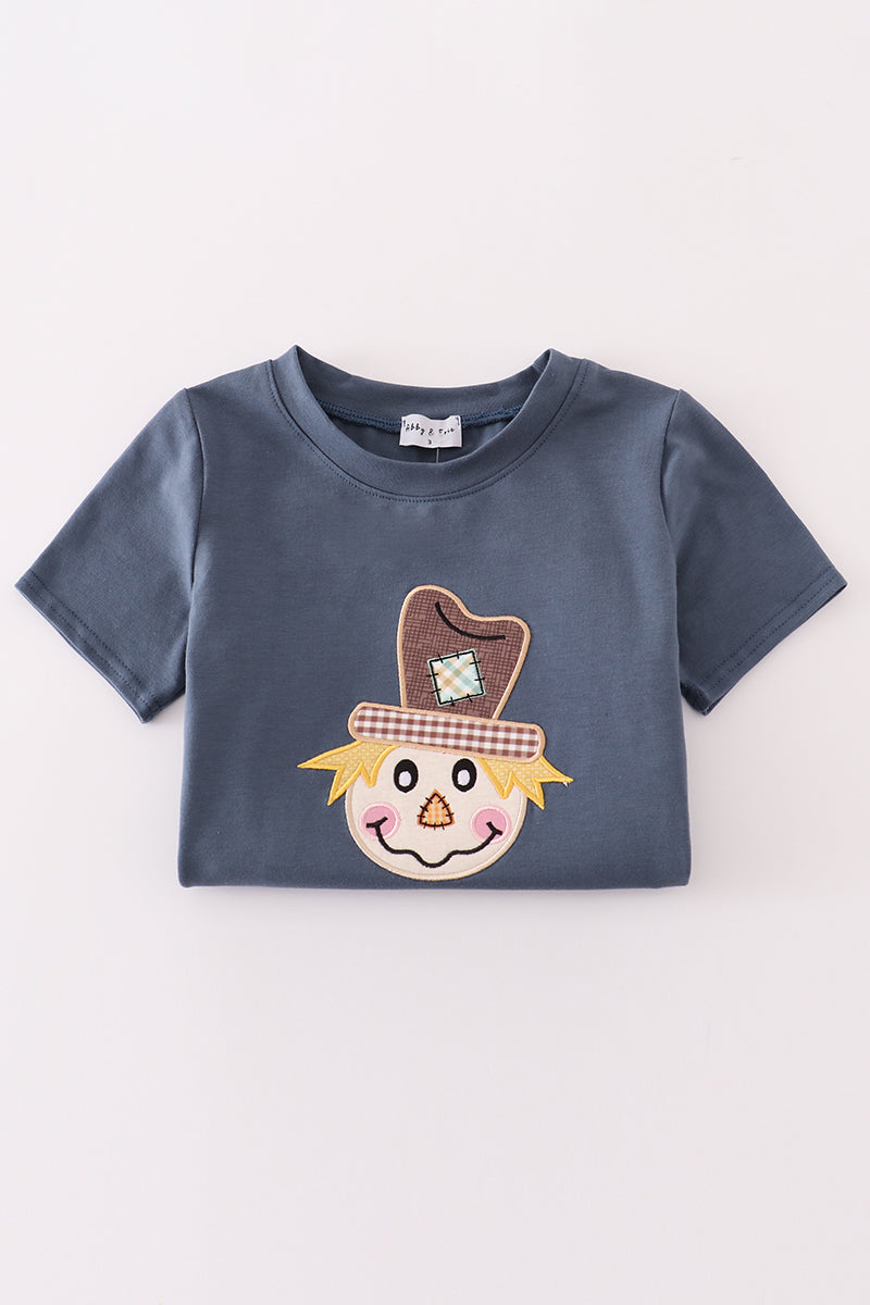 Navy scarecrow applique pants set