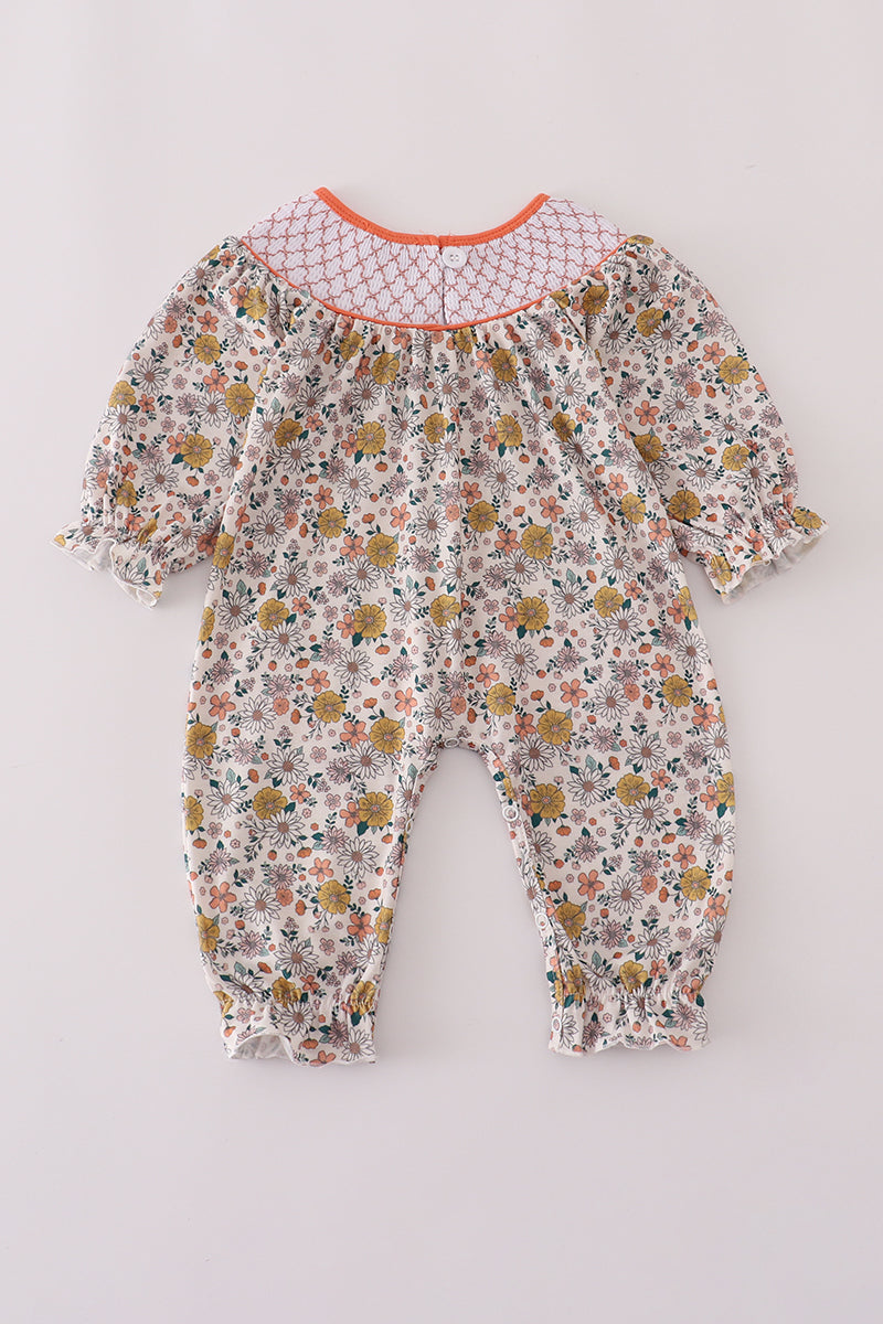 Floral embroidery smocked romper