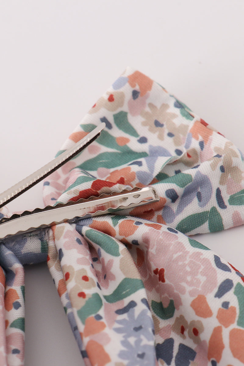 Blue floral print sailor bow