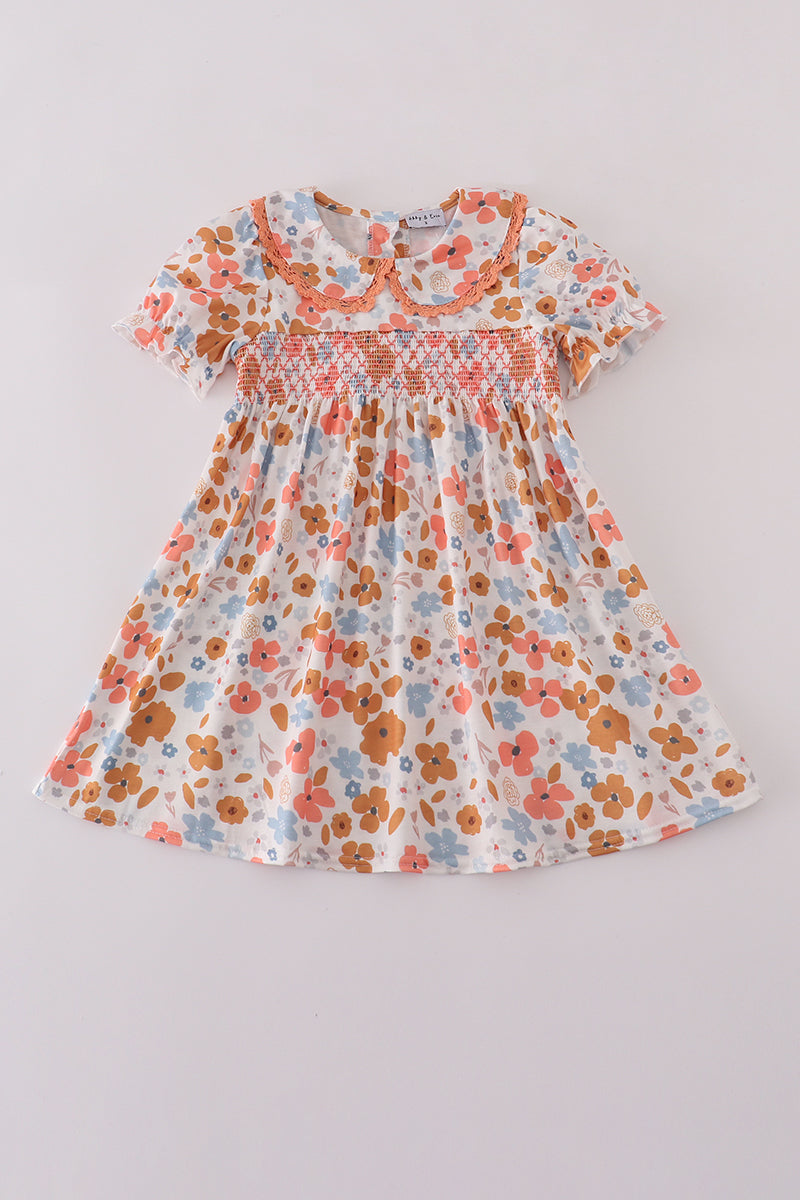 Floral print smocked dress