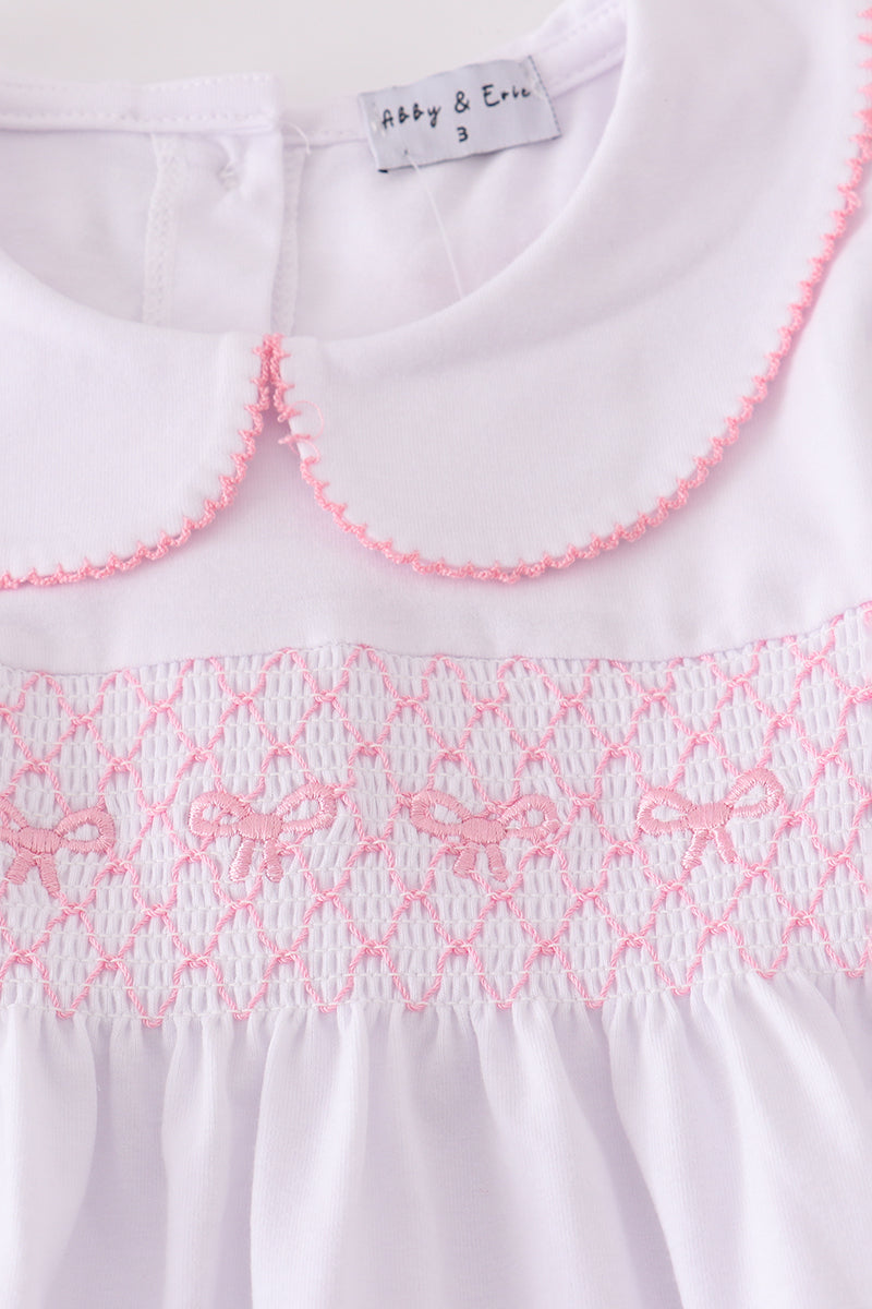 Pink bow smocked pants set
