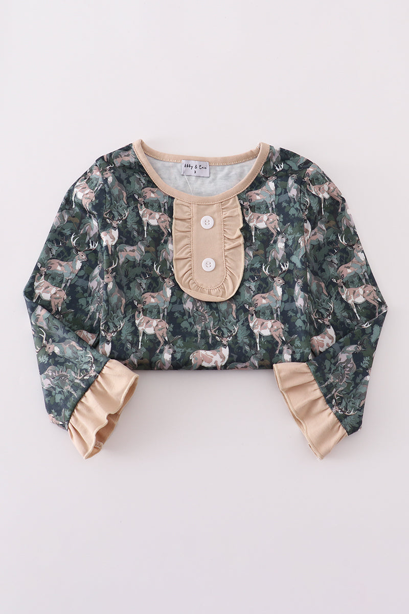 Camouflage hunting deer ruffle pants set