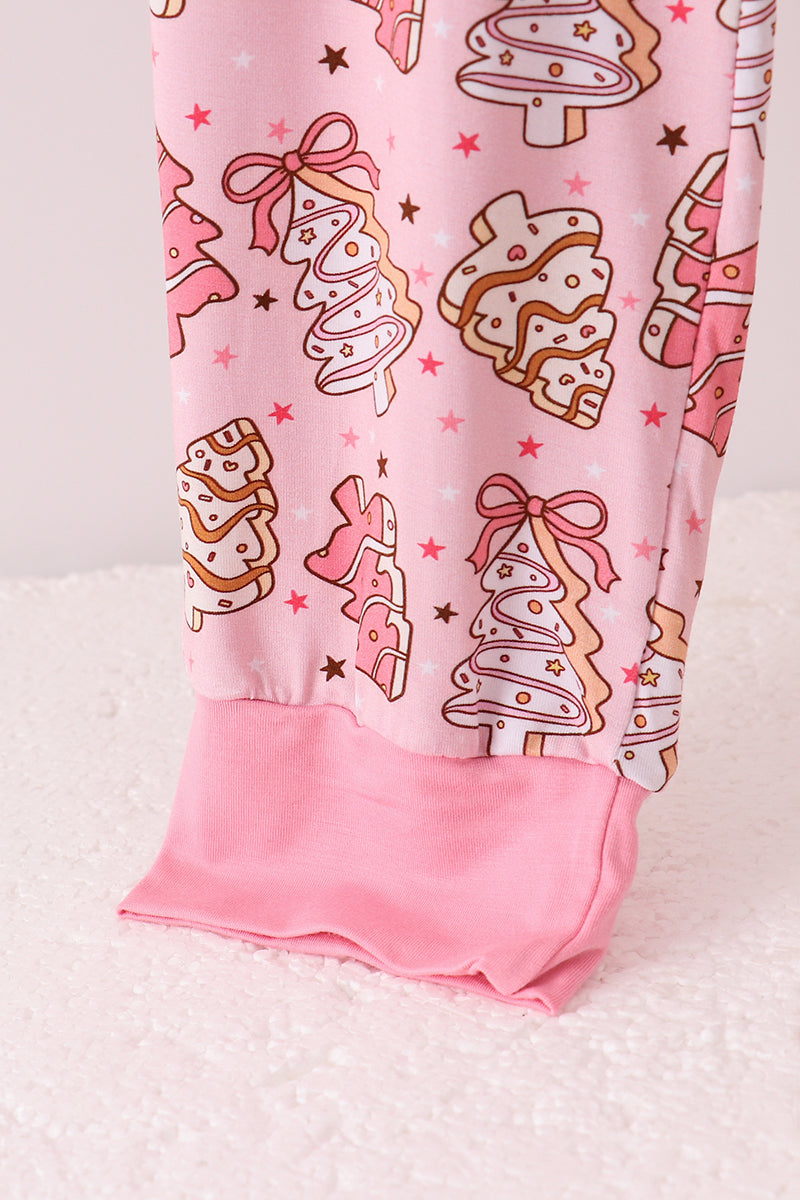 Pink christmas tree bamboo mom pajamas pants set