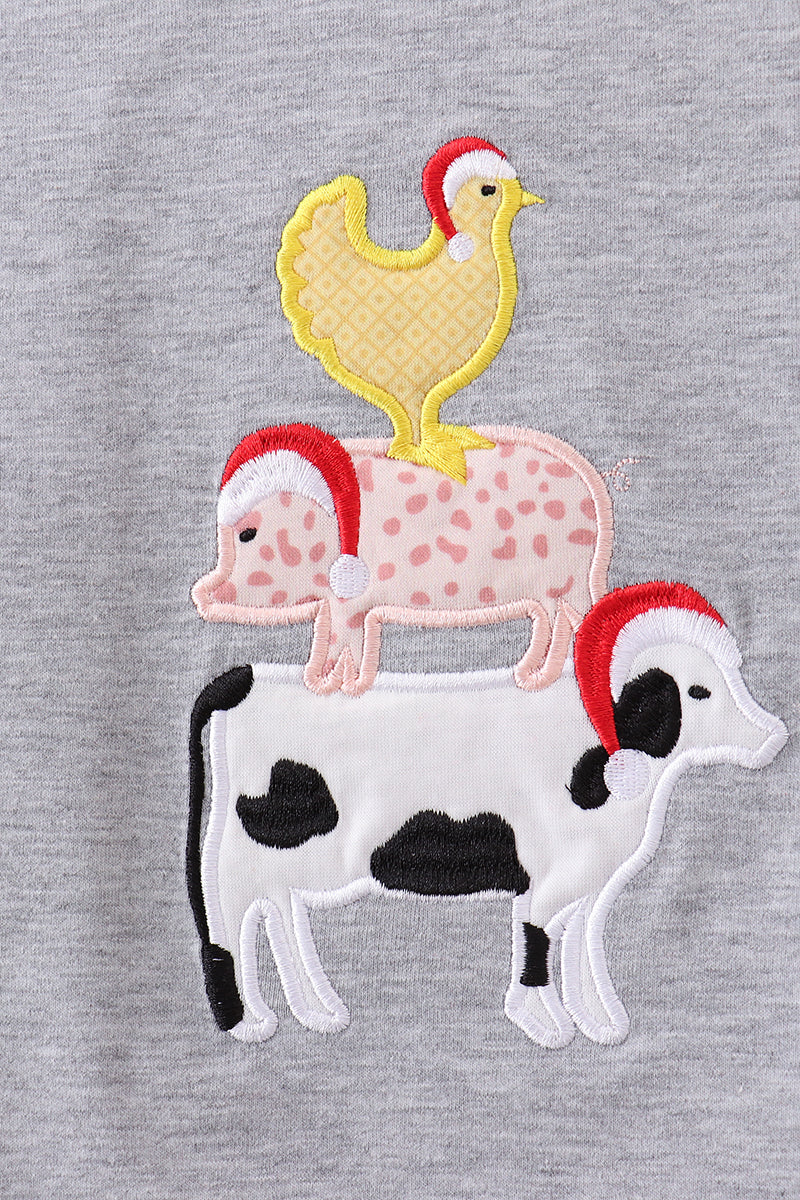 Gray farm applique top