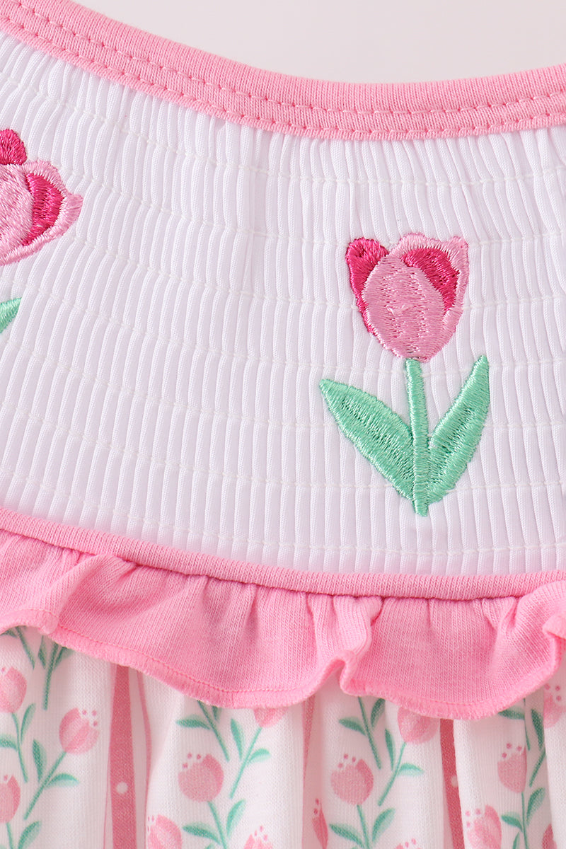 Floral tulip smocked bow bubble