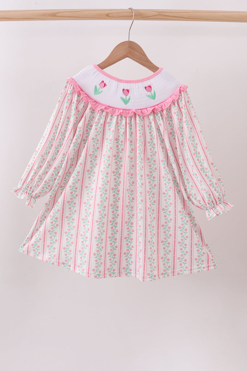 Floral tulip smocked ruffle dress
