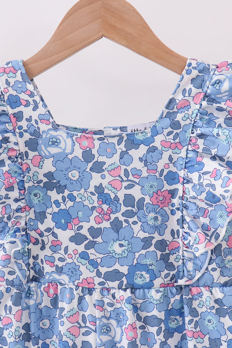 Blue floral ruffle jumpsuit