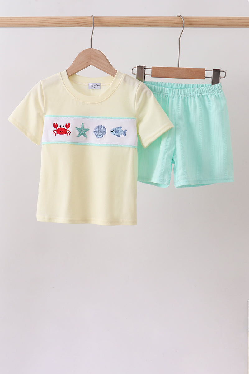 Green Marine Embroidered Jacquard Set