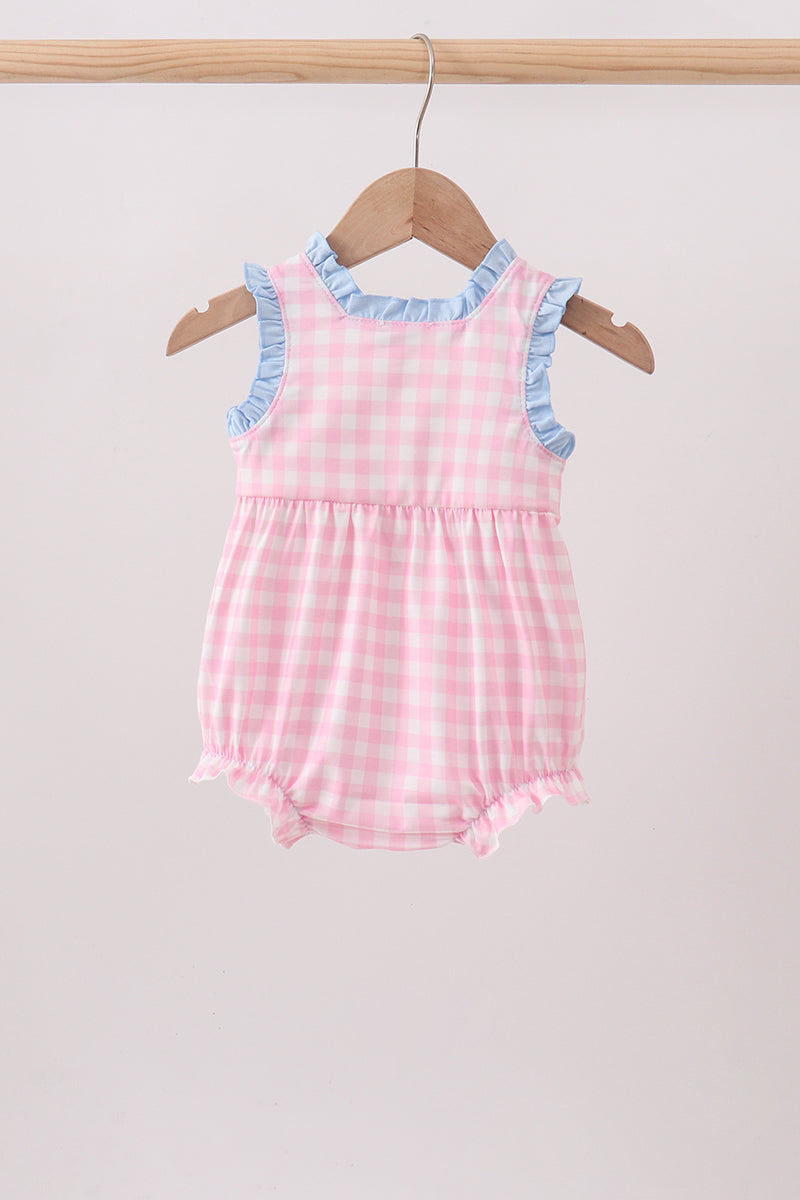 Pink Cow Plaid Embroidered Bubble
