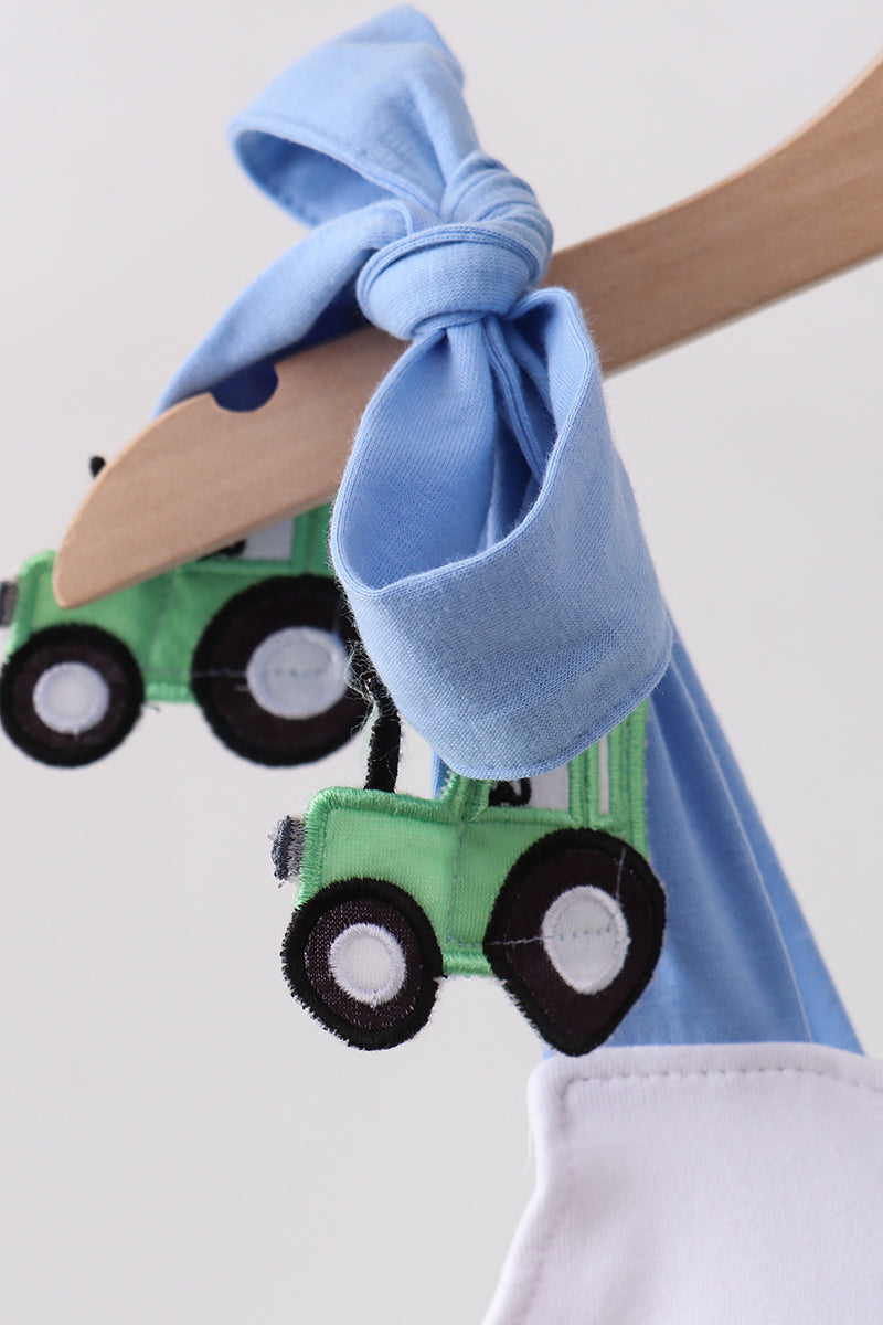 Blue Tractor Applique Seersucker Dress
