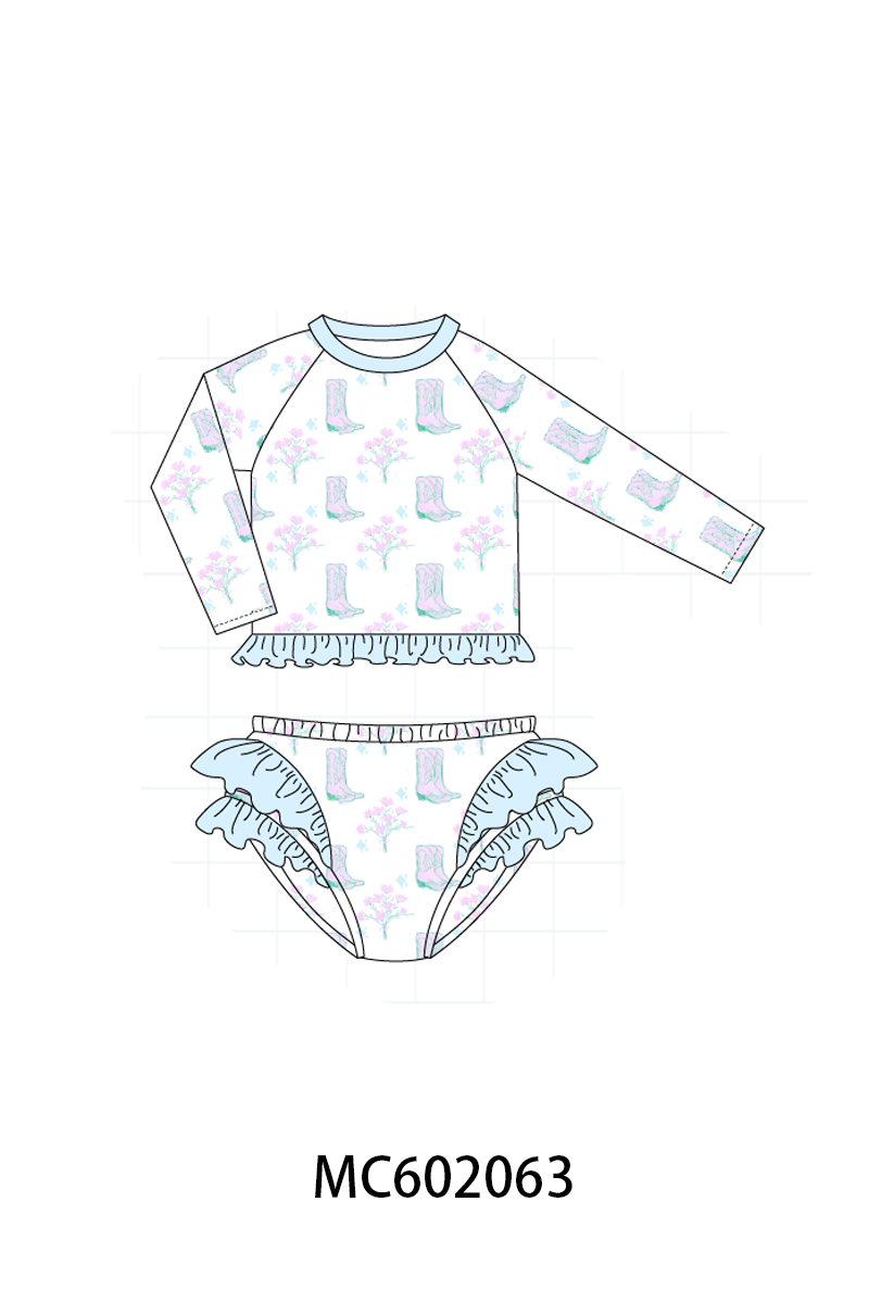 Blue Boots Ruffle Rashguard Set