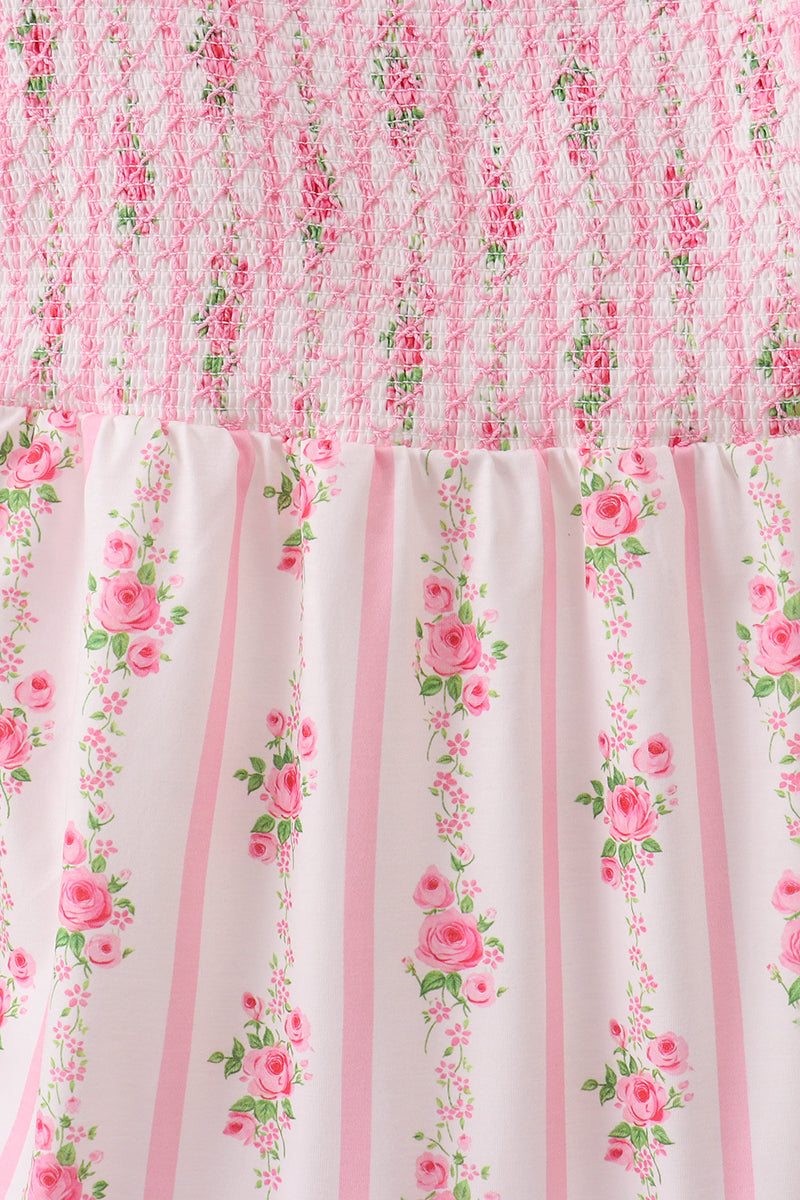 Pink Pumpkin Floral Smocked Mom Dress