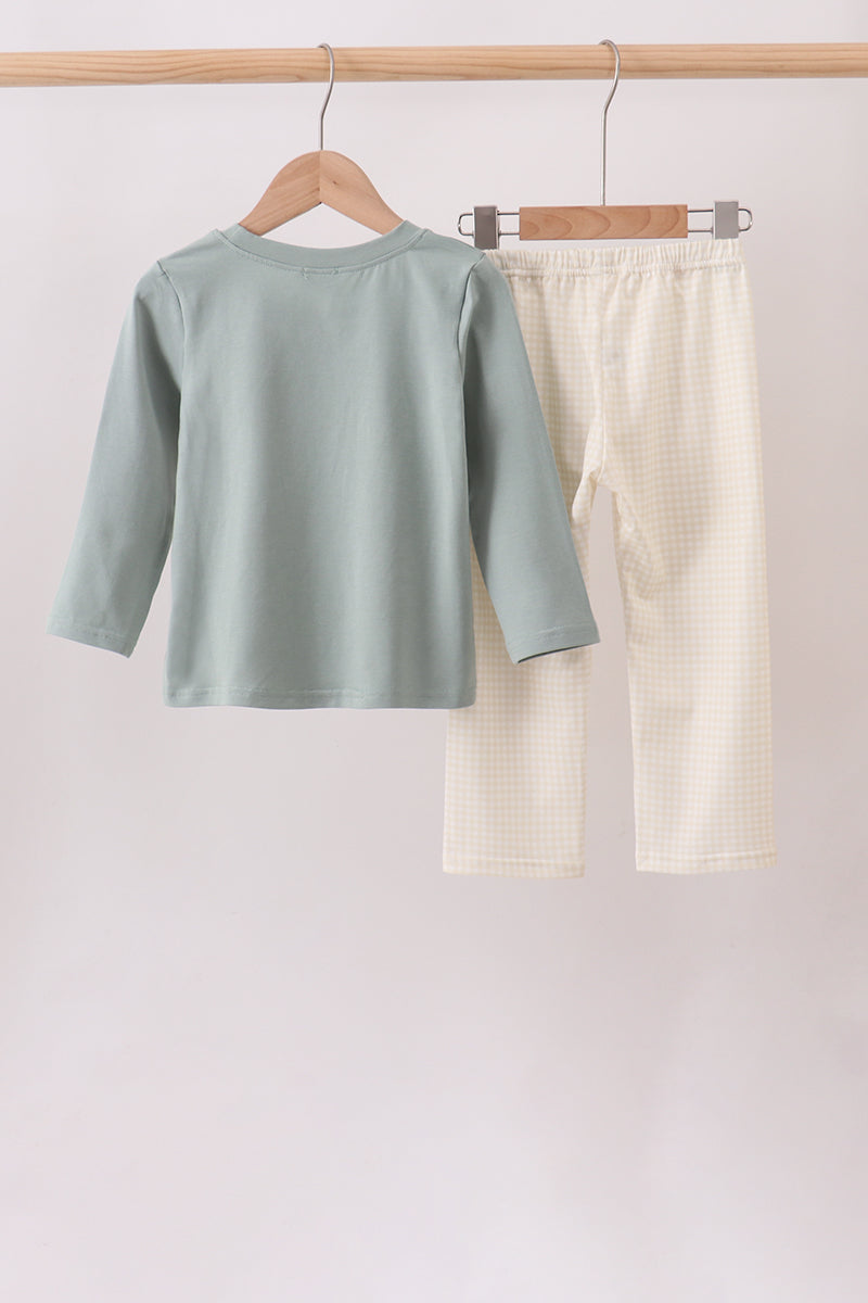 Sage Deer Embroidery Pants Set