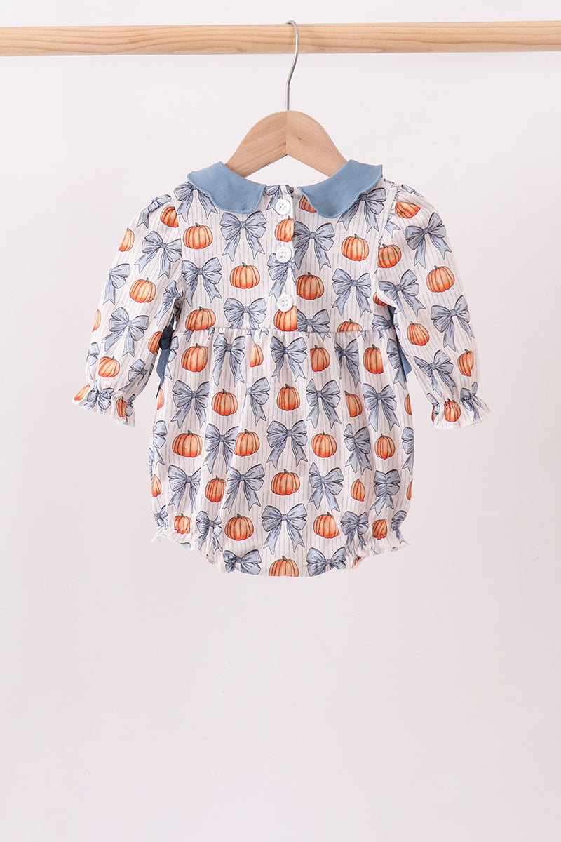 Blue Pumpkin Bow Smocked Ruffle Bubble