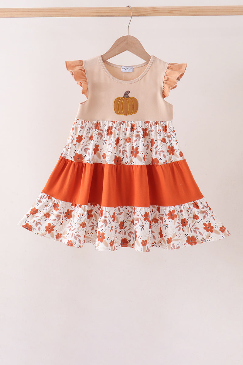 Floral Pumpkin Embroidery Ruffle Dress
