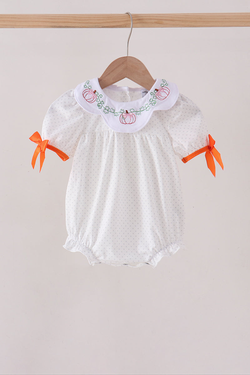 Orange Pumpkin Bow Embroidery Bubble
