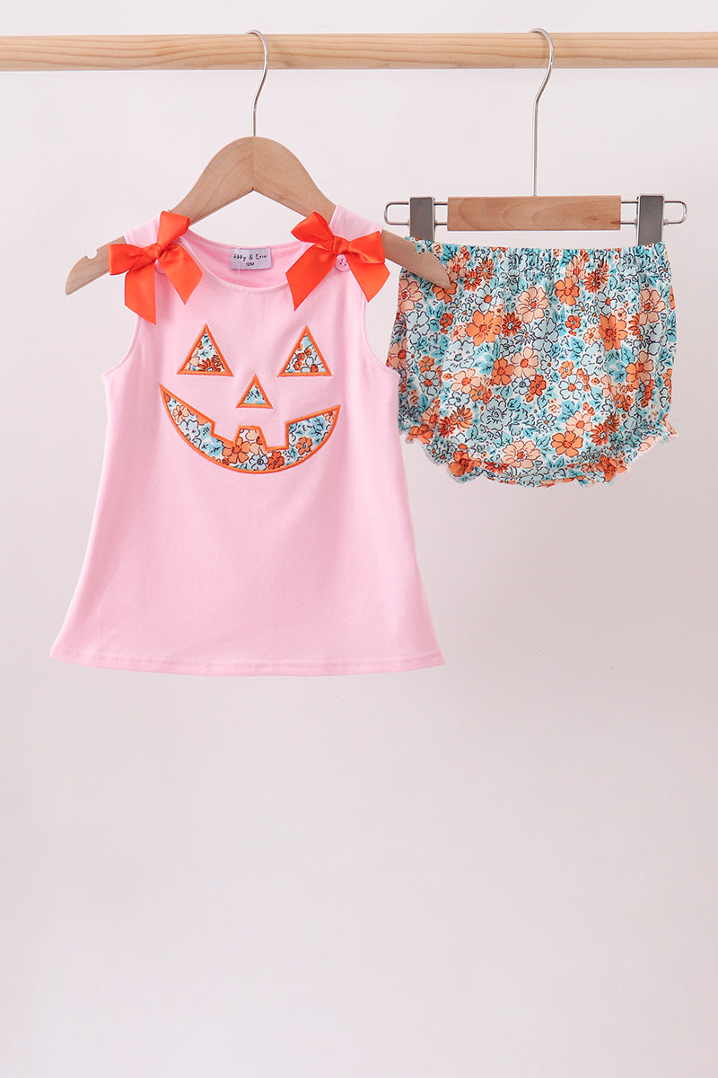 Pink Jack-O-Lantern Applique Bloomer Set