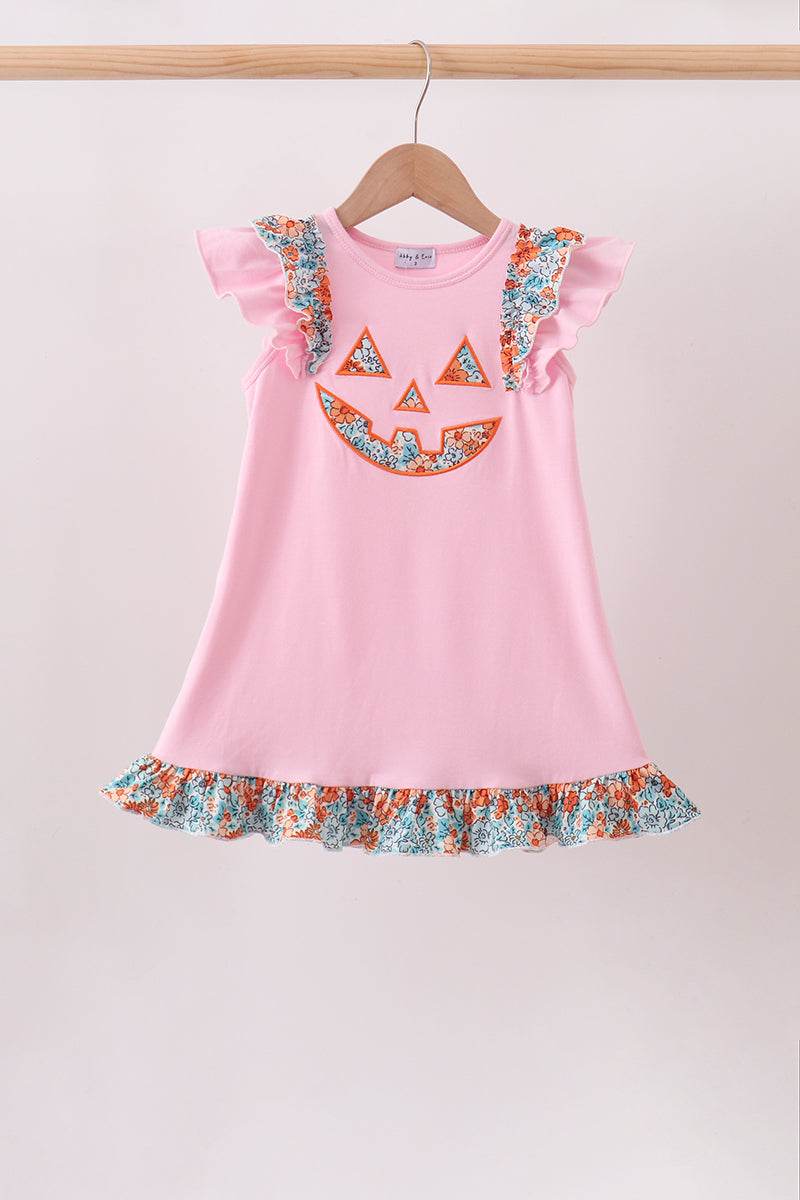 Pink Jack-O-Lantern Applique Ruffle Dress