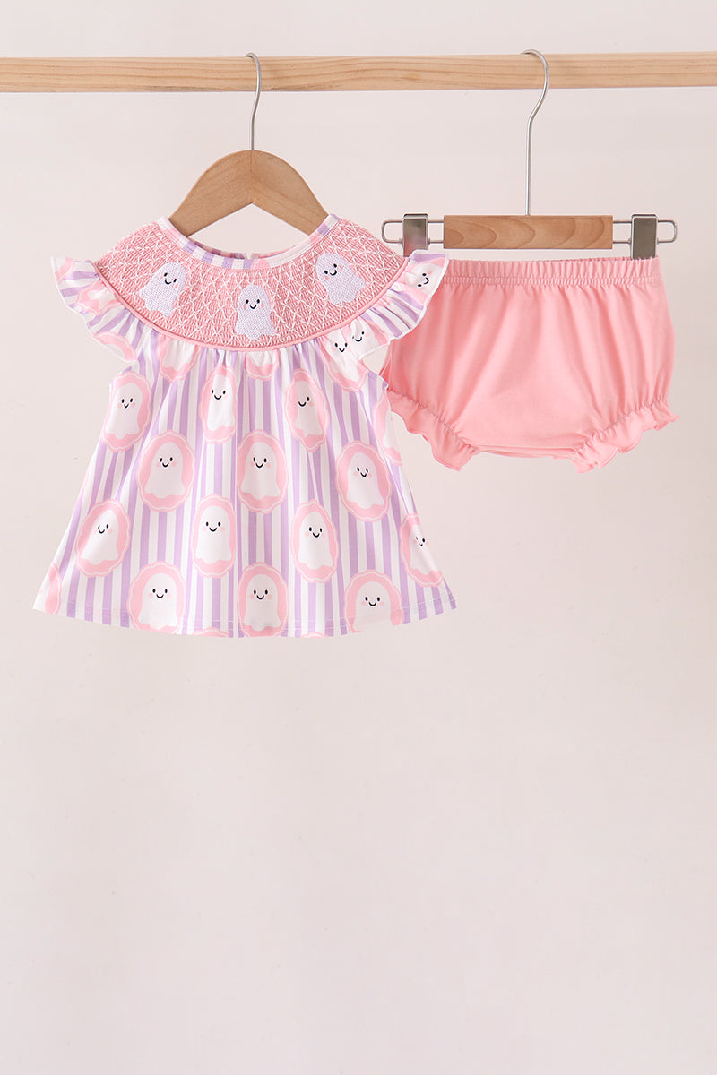 Purple Ghost Smocked Bloomer Set