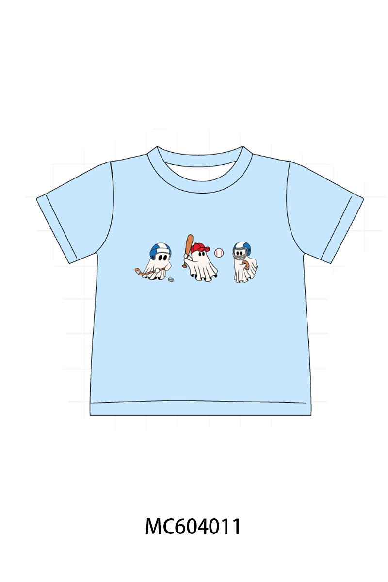 Blue ghost baseball embroidery top