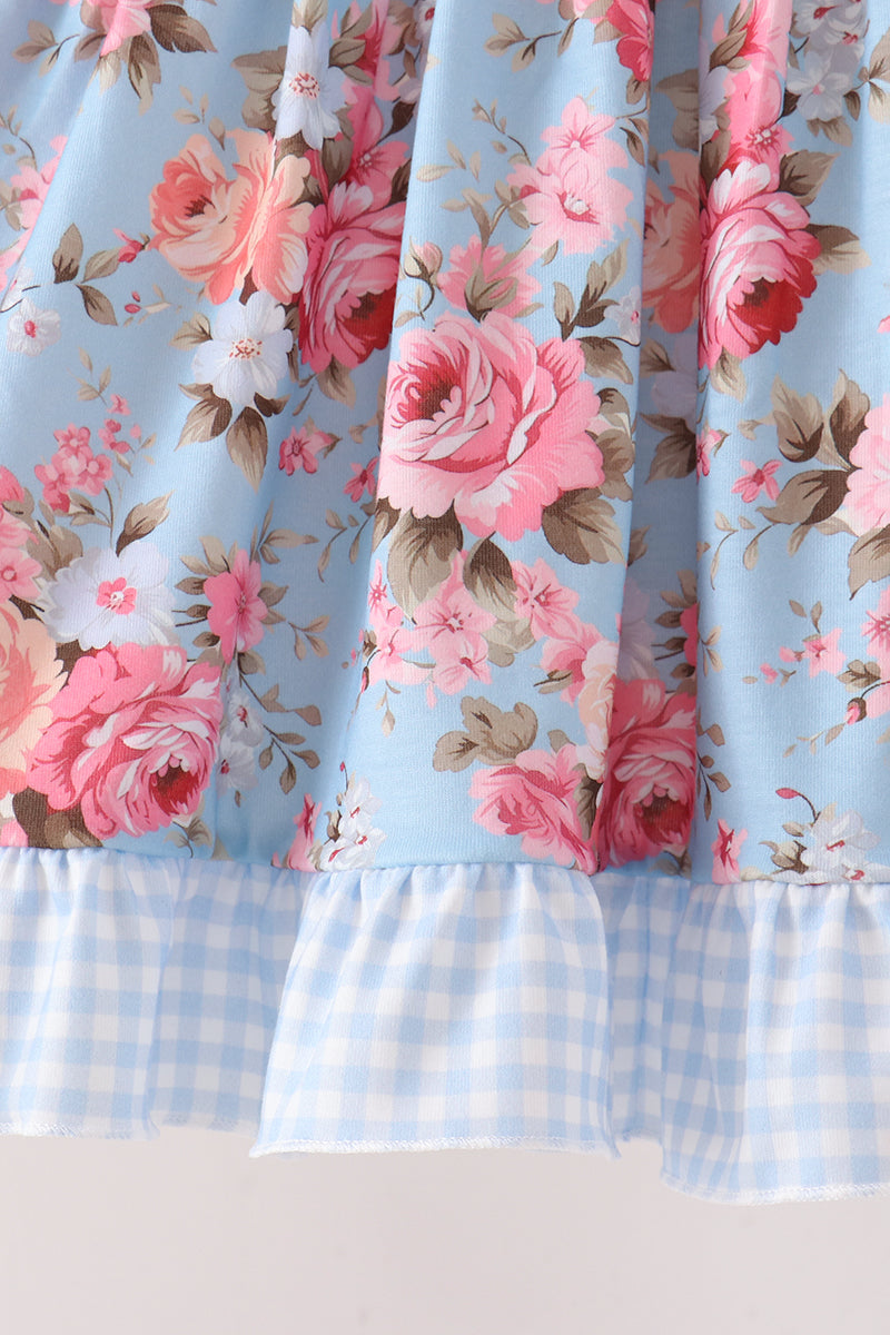 Blue rose floral ruffle pants set