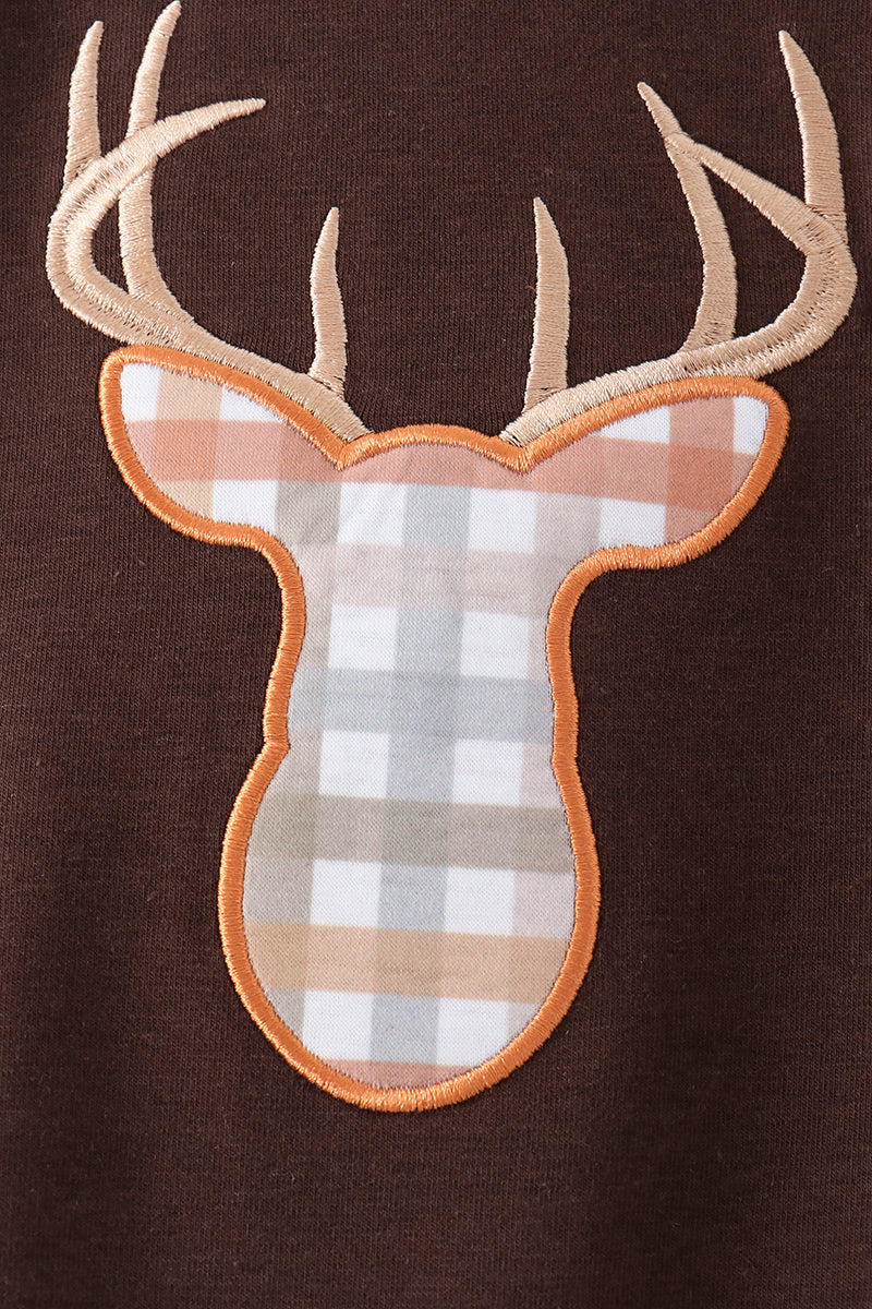 Brown deer applique romper
