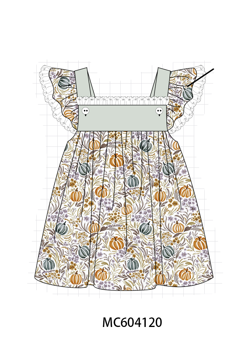 Pumpkin Embroidery Lace Ruffle Dress