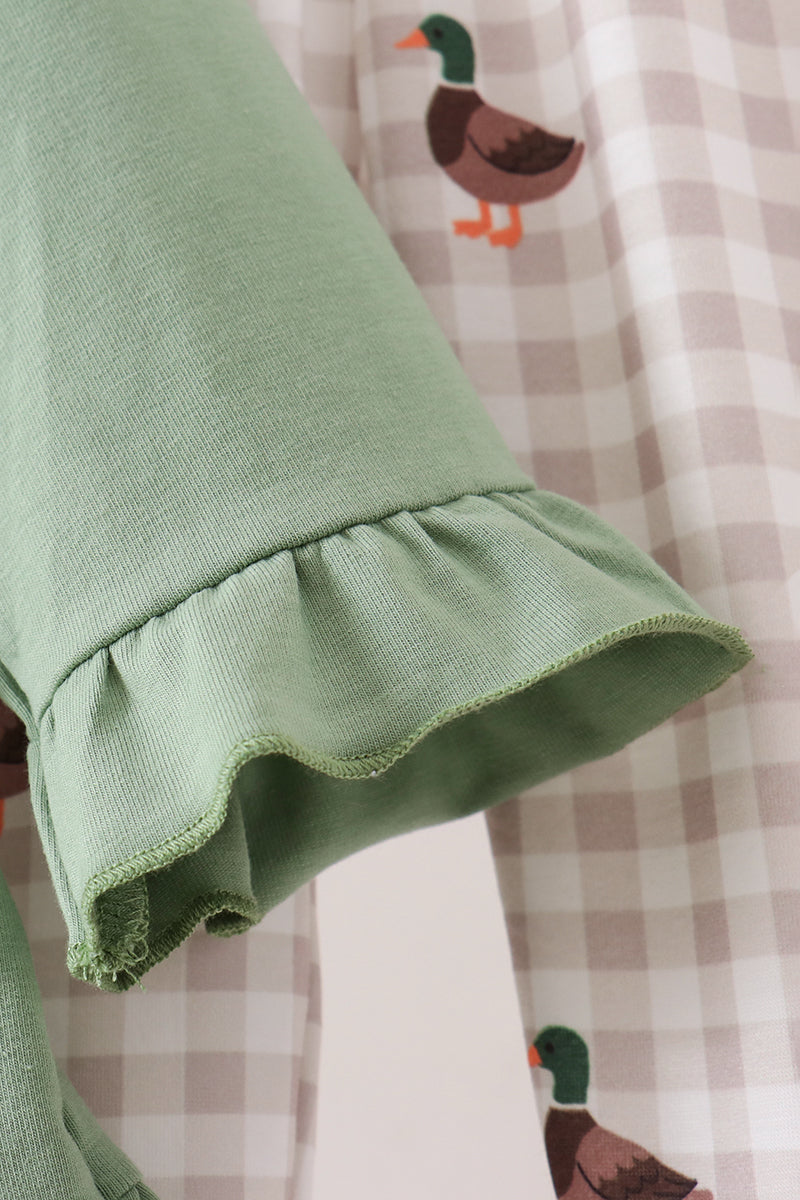 Green Duck guack guack Embroidery Ruffle Pants Set
