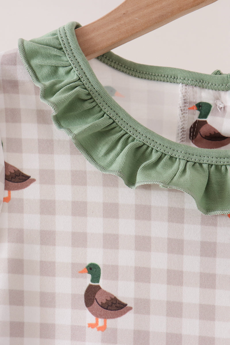 Green Duck Embroidery Gingham Dress