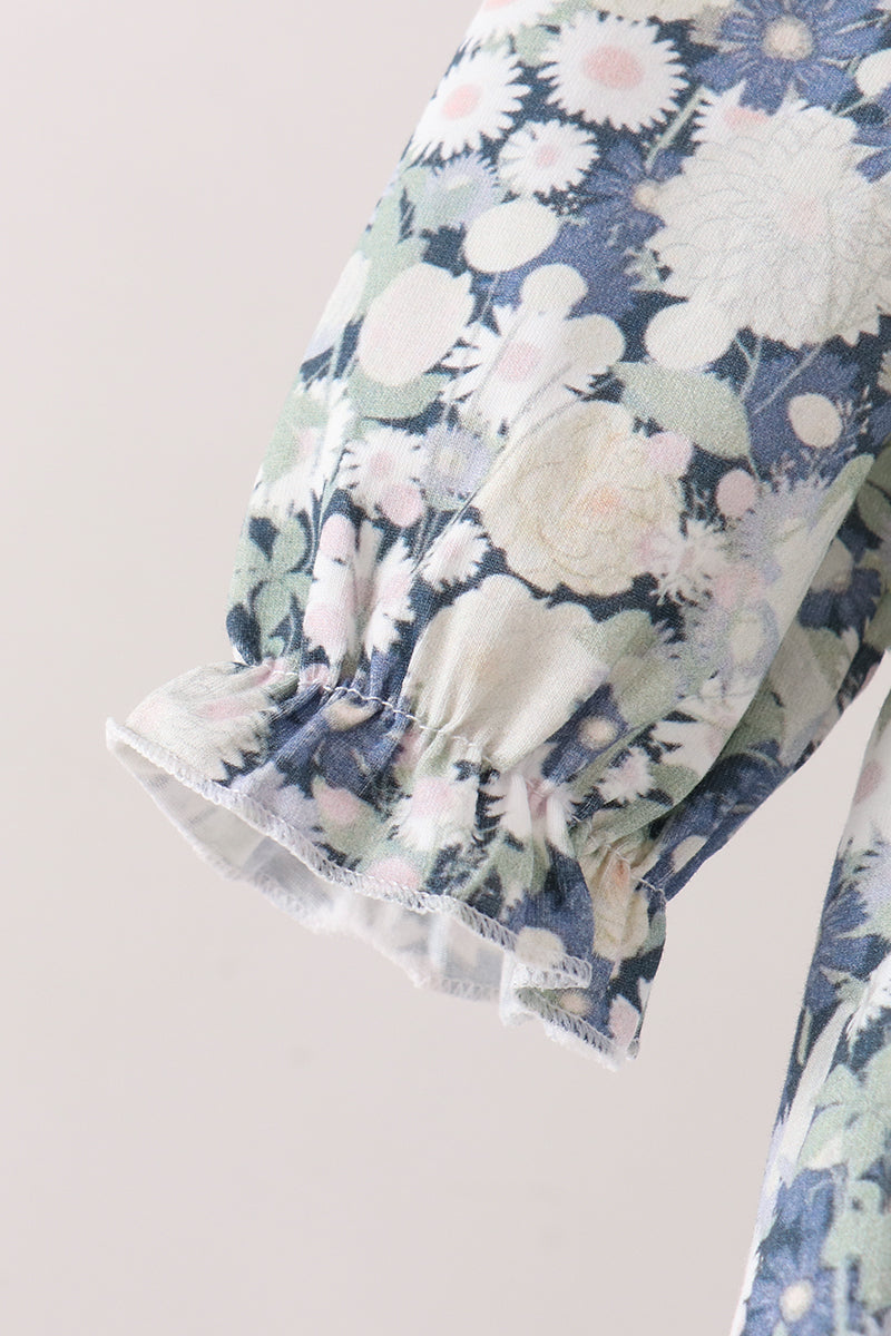 Vintage Floral Smocked Ruffle Bubble