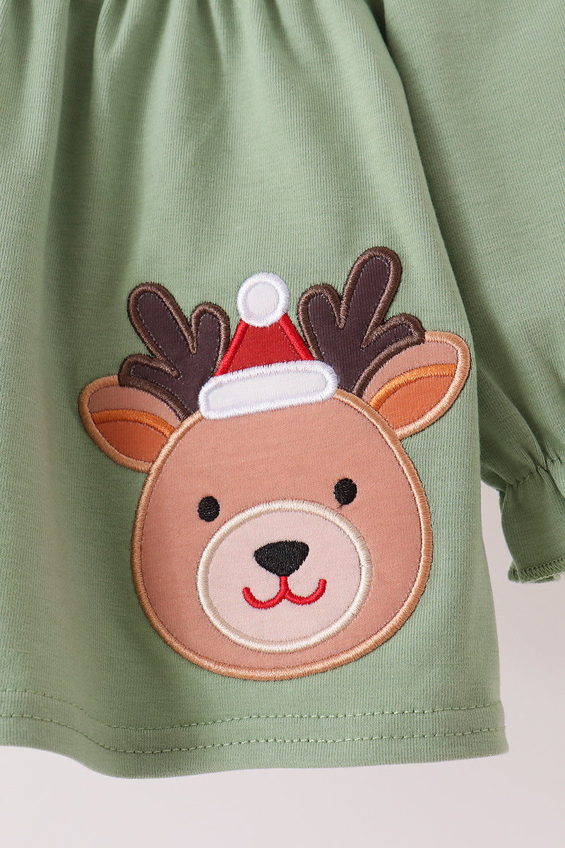 Sage Reindeer Applique Ruffle Bloomer Set