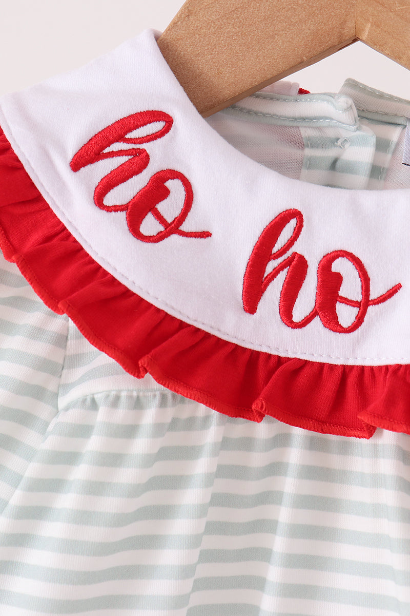 Sage santa applique stripe bloomer set