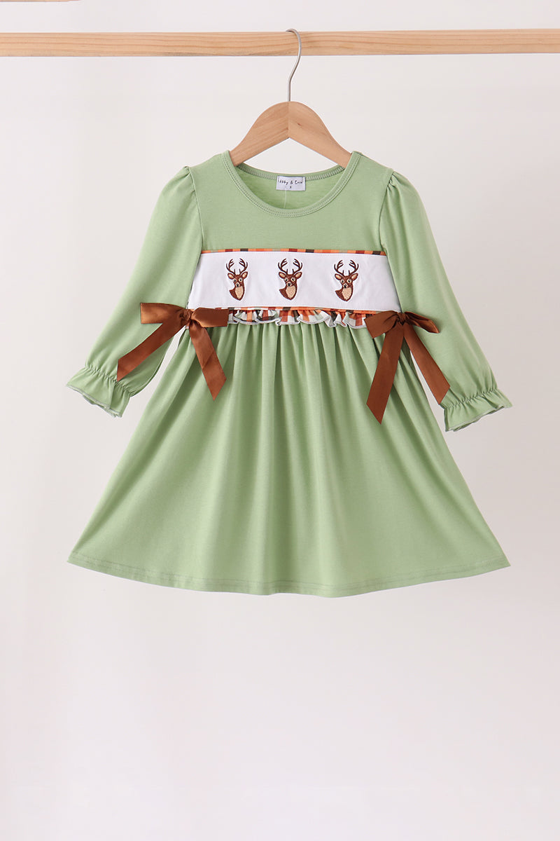 Sage deer embroidery dress