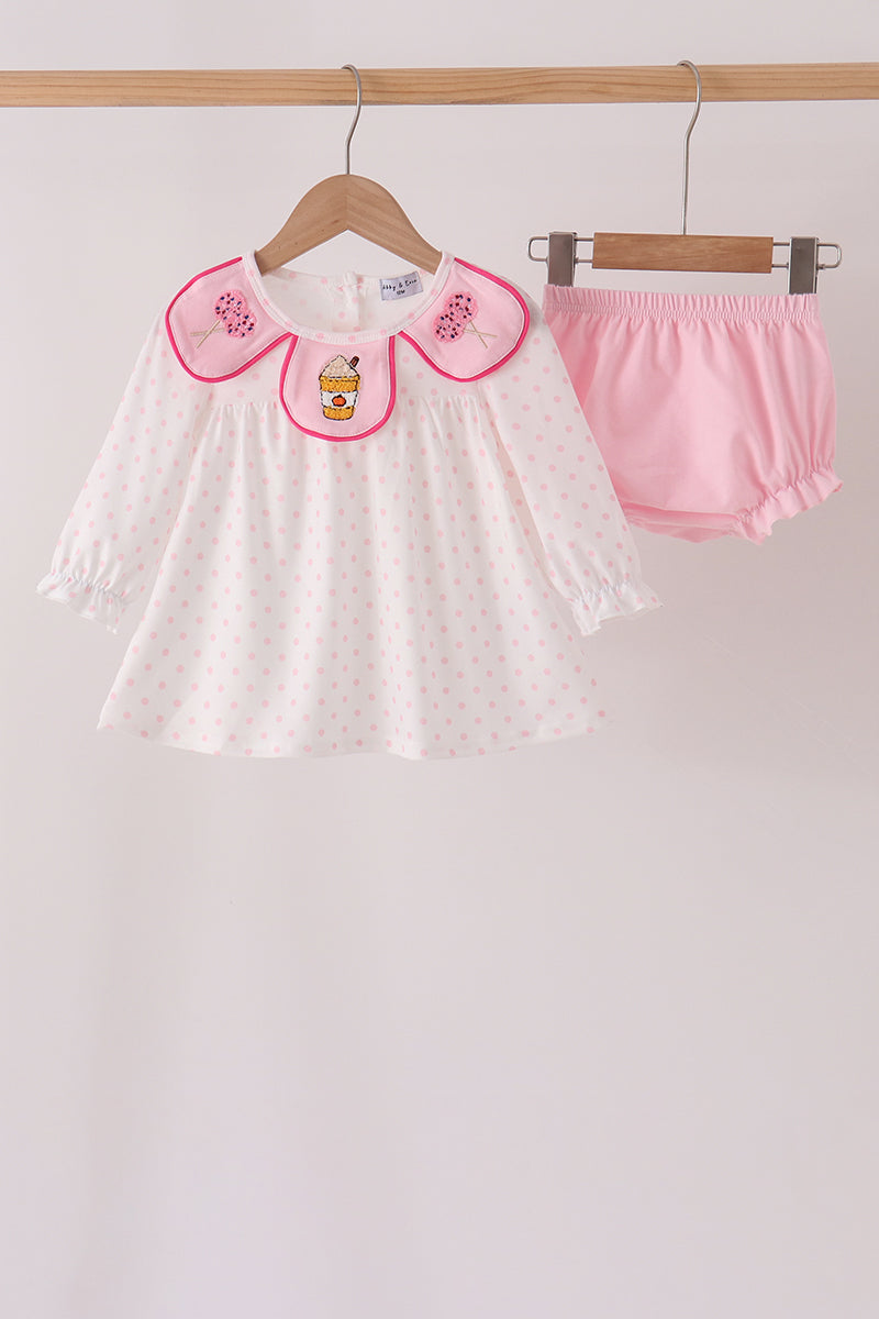 Pink french knot dot bloomer set