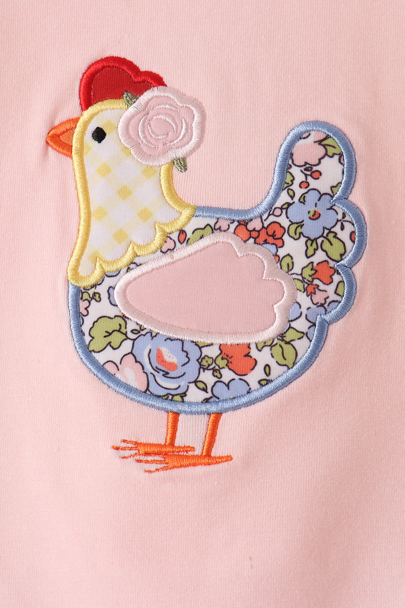 Pink Chicken Applique Ruffle Pants Set