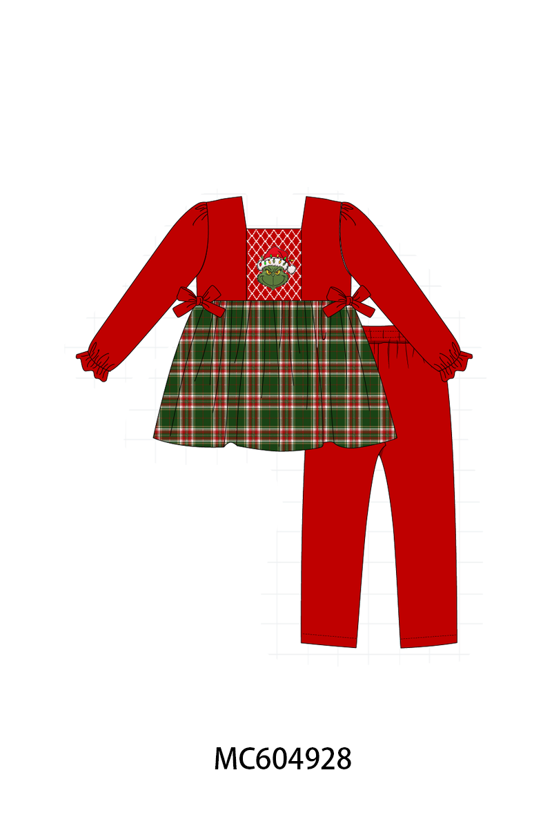 Red Grinch Smocked Pants Set