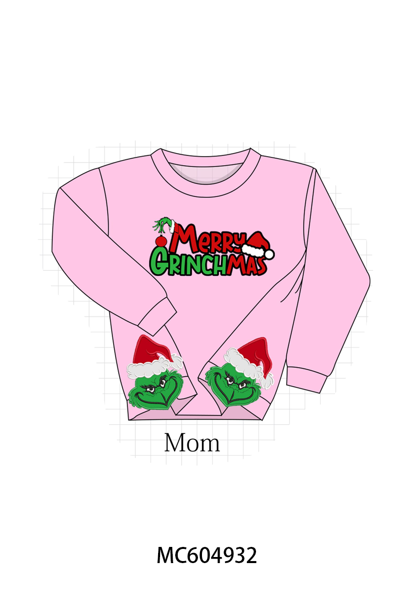 Pink Merry Grinch Embroidery Mom&me Sweatshirt