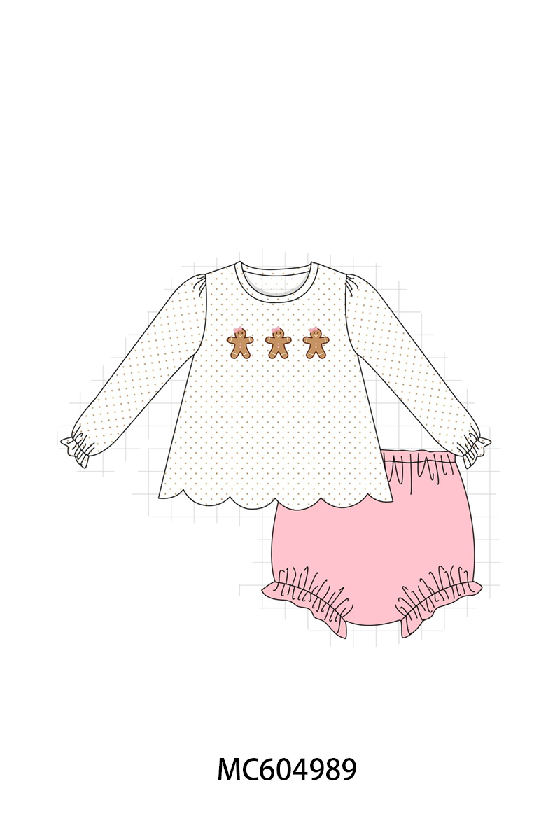 Pink Gingerbread Embroidery Bloomer Set