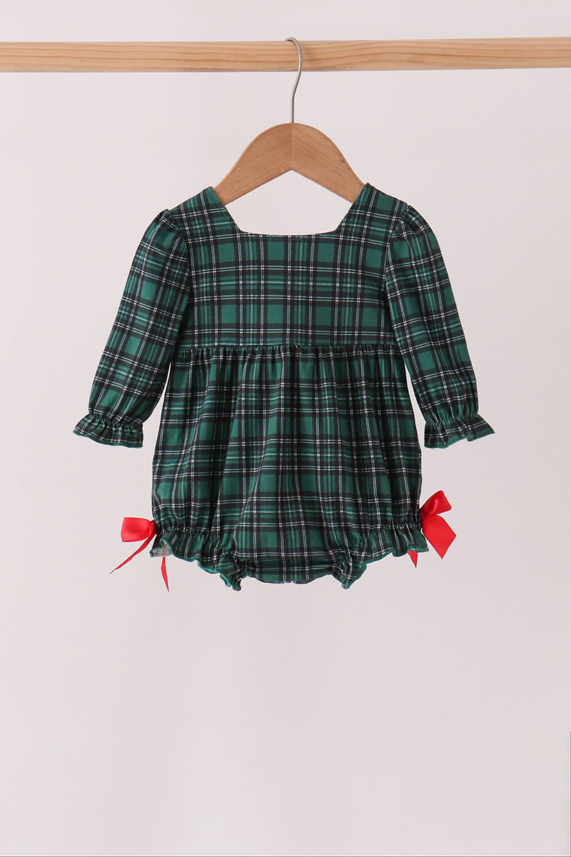 Forest Plaid Smocked Bow Bubble