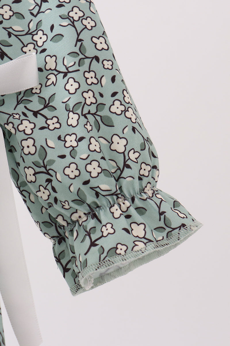 Green Farm Floral Embroidery Ruffle Bubble