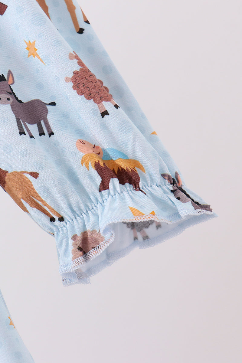 Blue Nativity Ruffle Bamboo Dress