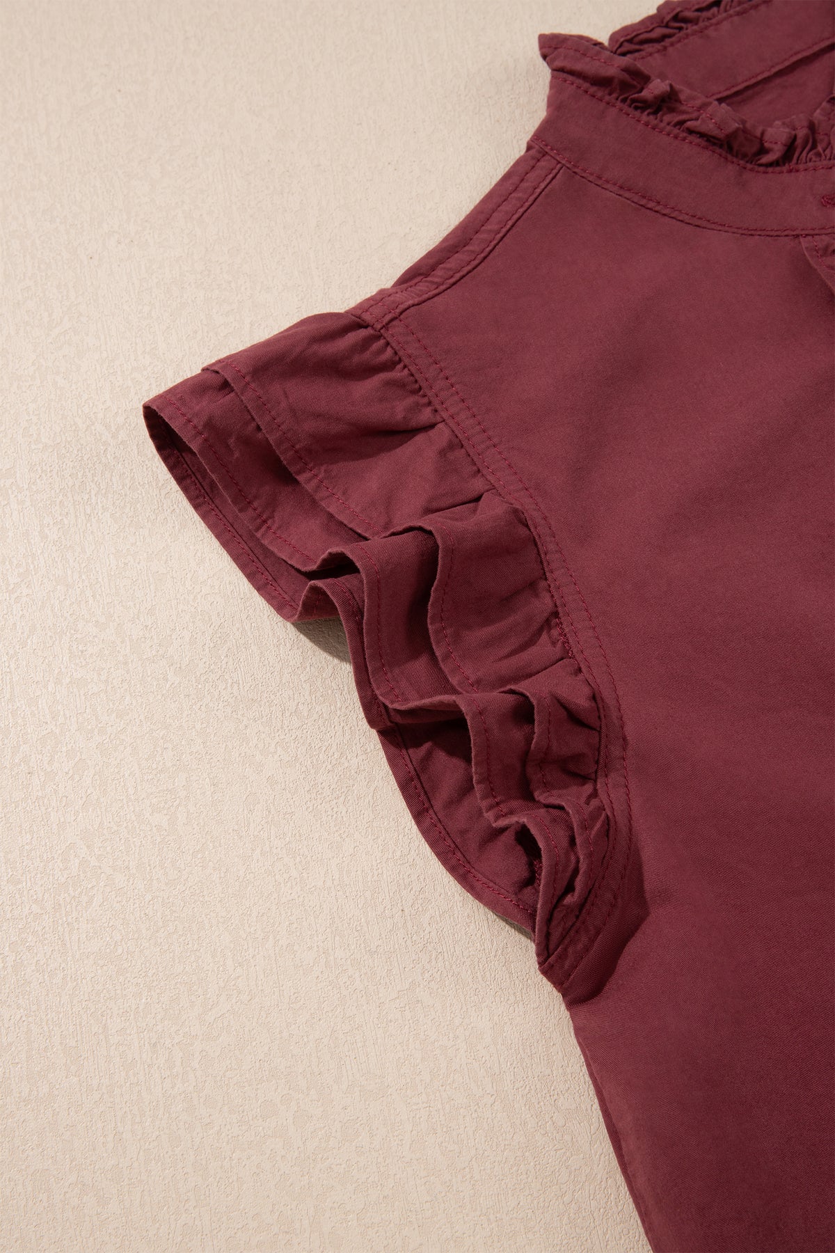 Red Sandalwood Frilled Detail Button Down Ruffle Short Sleeve Denim Mini Dress